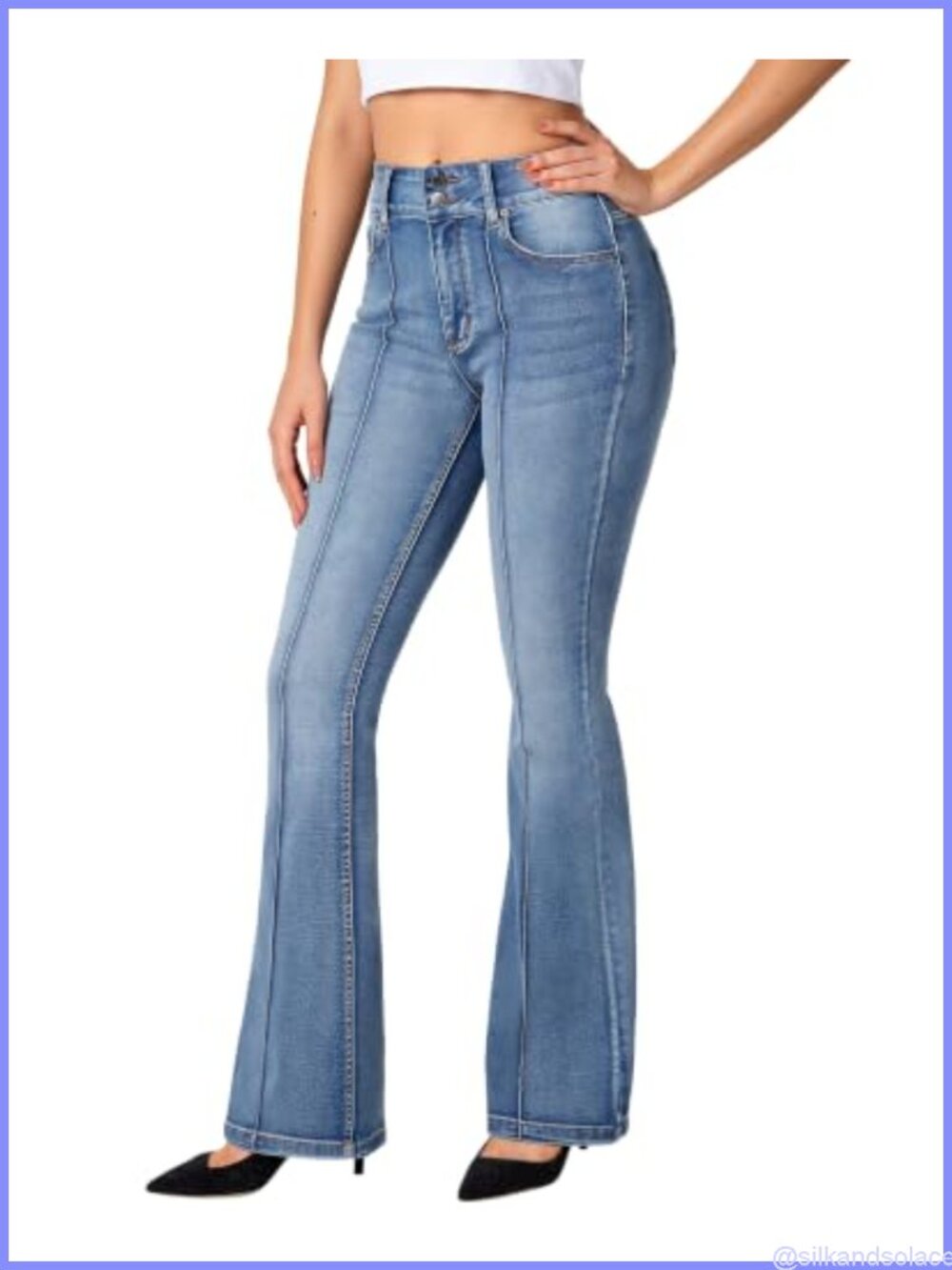 Women's Stretchy Bootcut Jeans with Pockets Mid Rise Denim